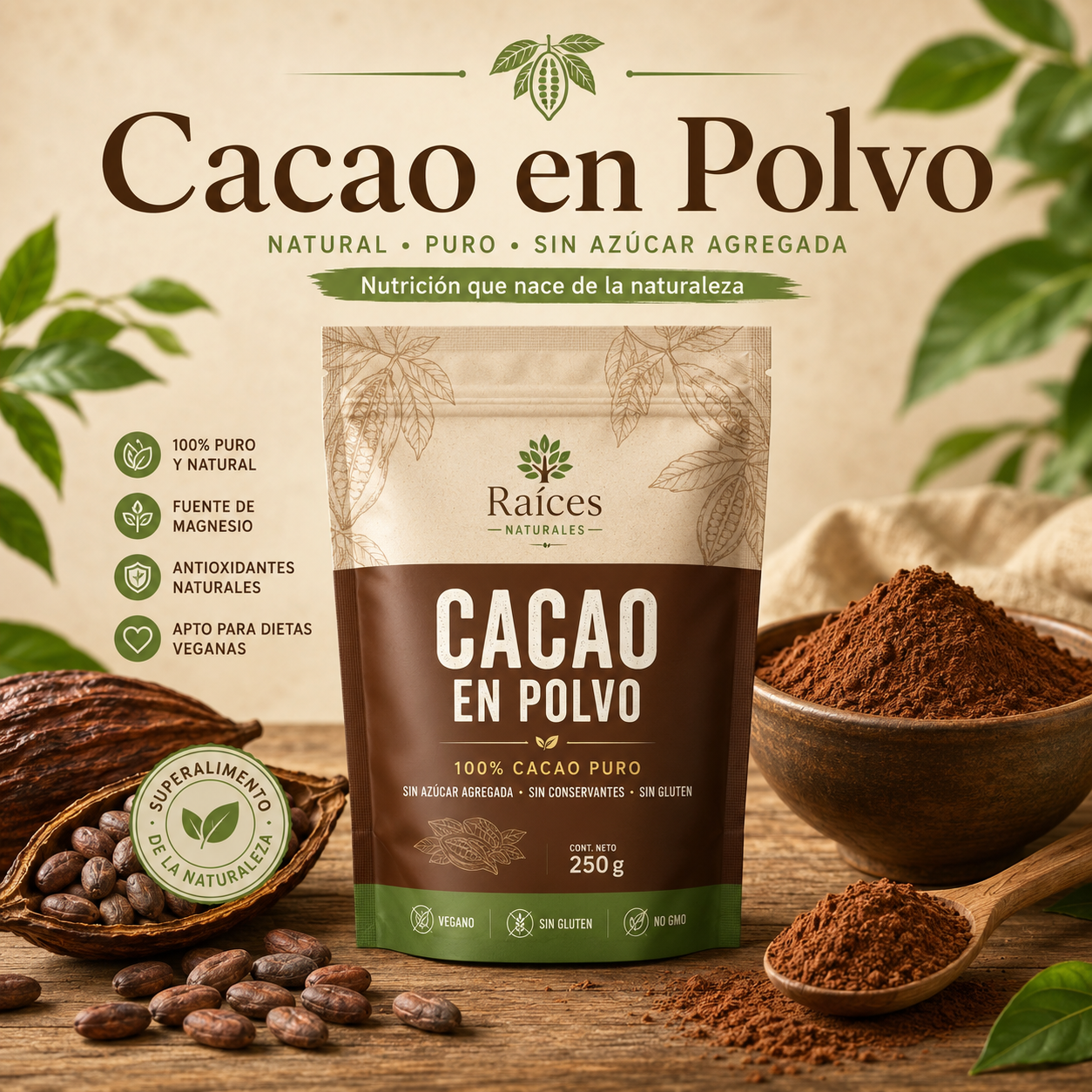 Cacao en polvo (Theobroma cacao)