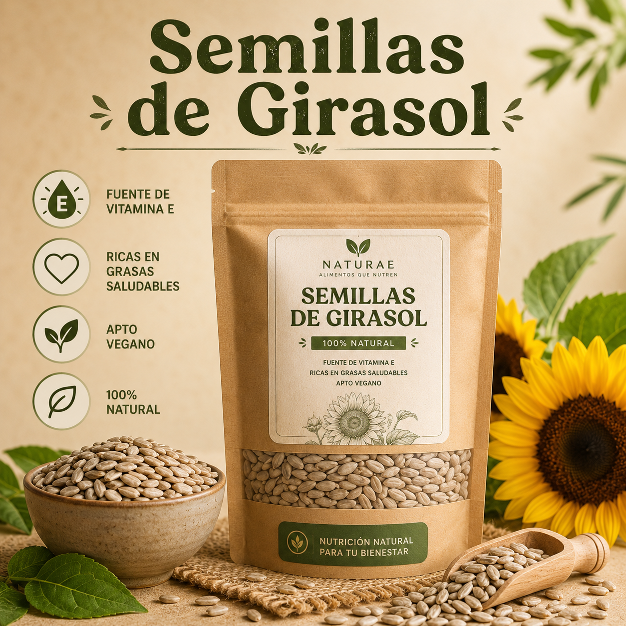 Semillas de girasol (Helianthus annuus)