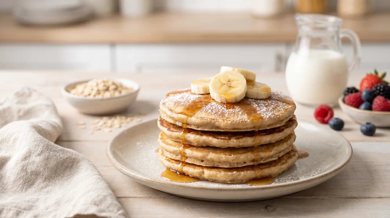 Panqueques de avena arrollada y banana