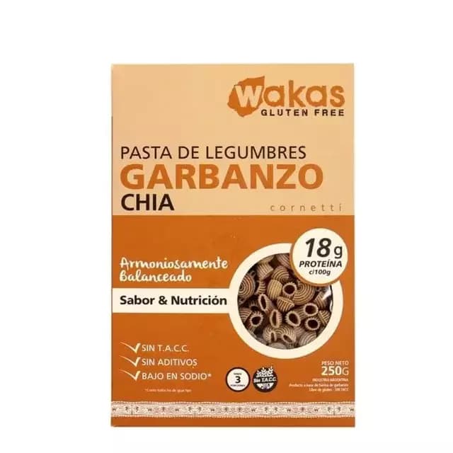 Pasta de legumbres garbanzo, alubia y chia Wakas