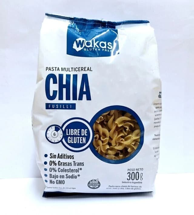 Fideos fusilli chia Wakas Libre de gluten
