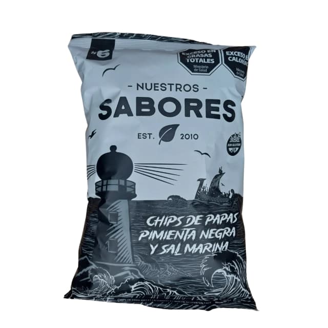 chips de papas, pimienta negra y sal marina Nuestros sabores