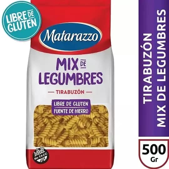 Fideos Matarazzo tirabuzón mix de legumbres libre de gluten 500gr