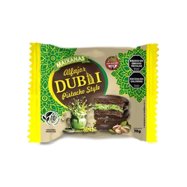 Alfajor Dubai relleno de pistacho sin tacc Maixanas