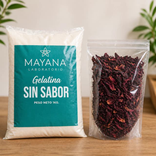 Combo: 1kg de gelatina sin sabor + flor de hibiscus x500gr