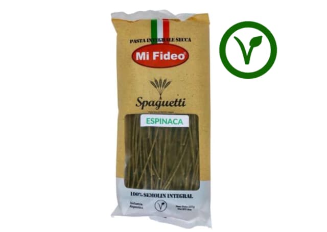 Fideos spaghetti Mi Fideo sabor espinaca semolin integral