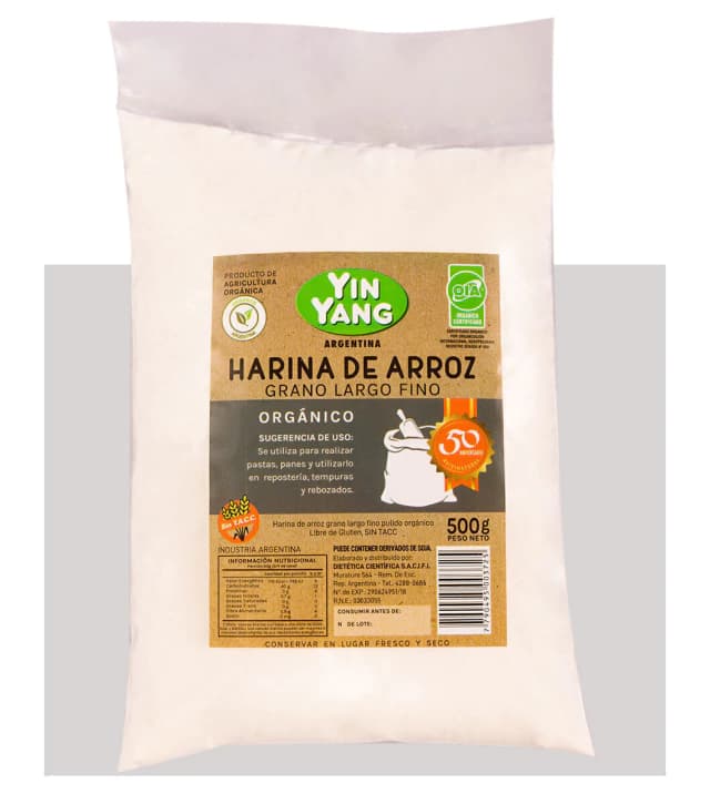 Harina de arroz orgánica libre de gluten x500 gr Yinyang