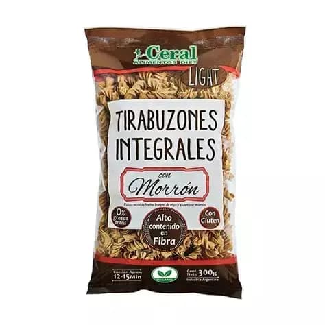 Fideos tirabuzon integrales de morrón ceral