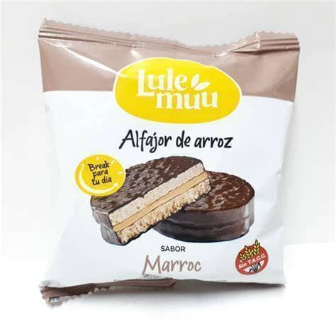 Alfajor de arroz relleno de marroc Lulemuu libre de gluten