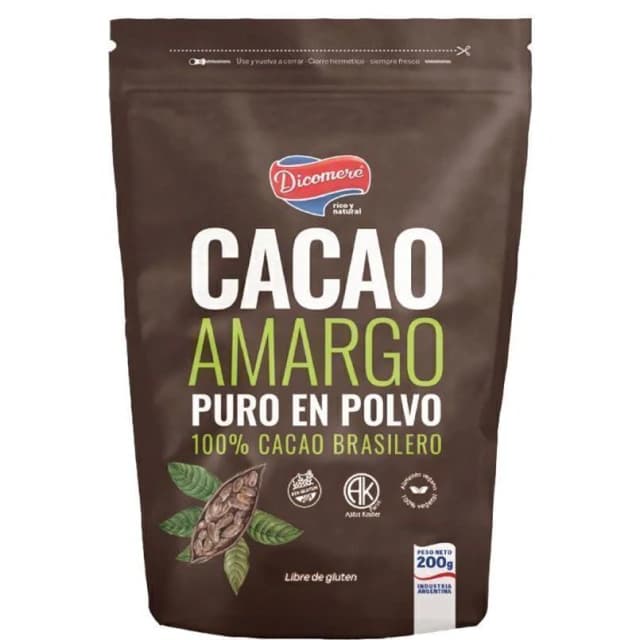 Cacao amargo puro 200gr Dicomere libre de gluten