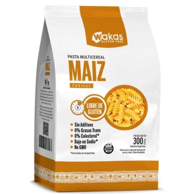 Pasta multicereal fusilli de maíz libre de gluten 300gr Wakas