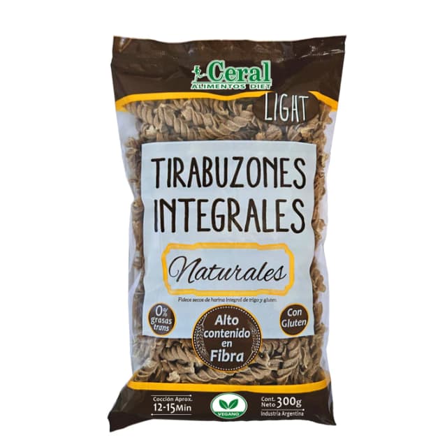 Fideos tirabuzon integrales naturales Ceral