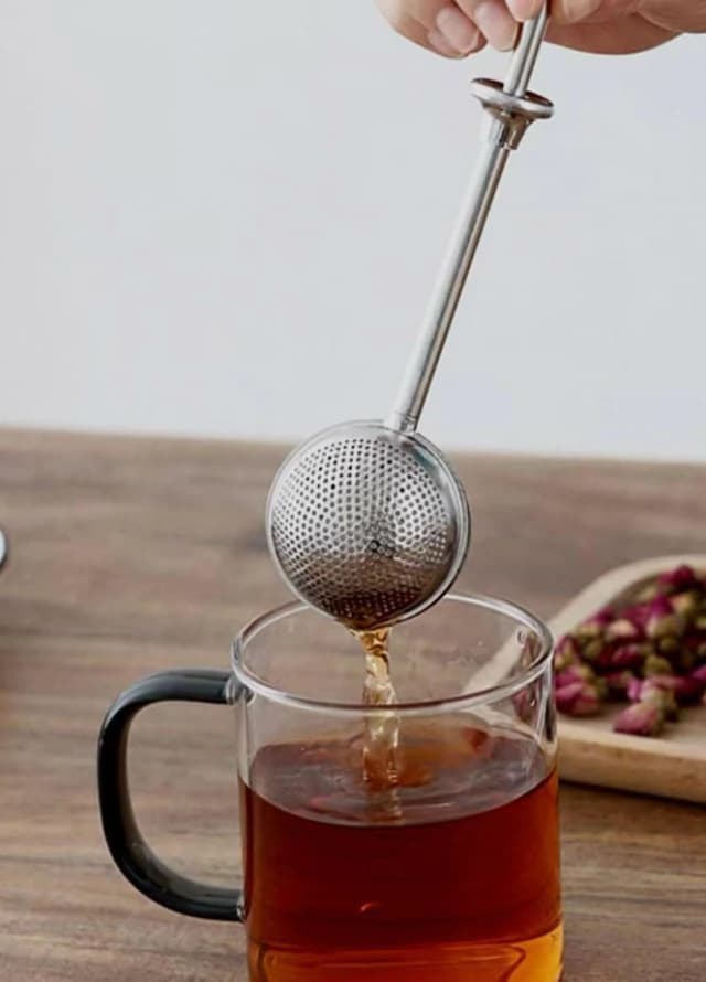 Filtro infusor de Té en Hebras & Tamizador de Acero a presion